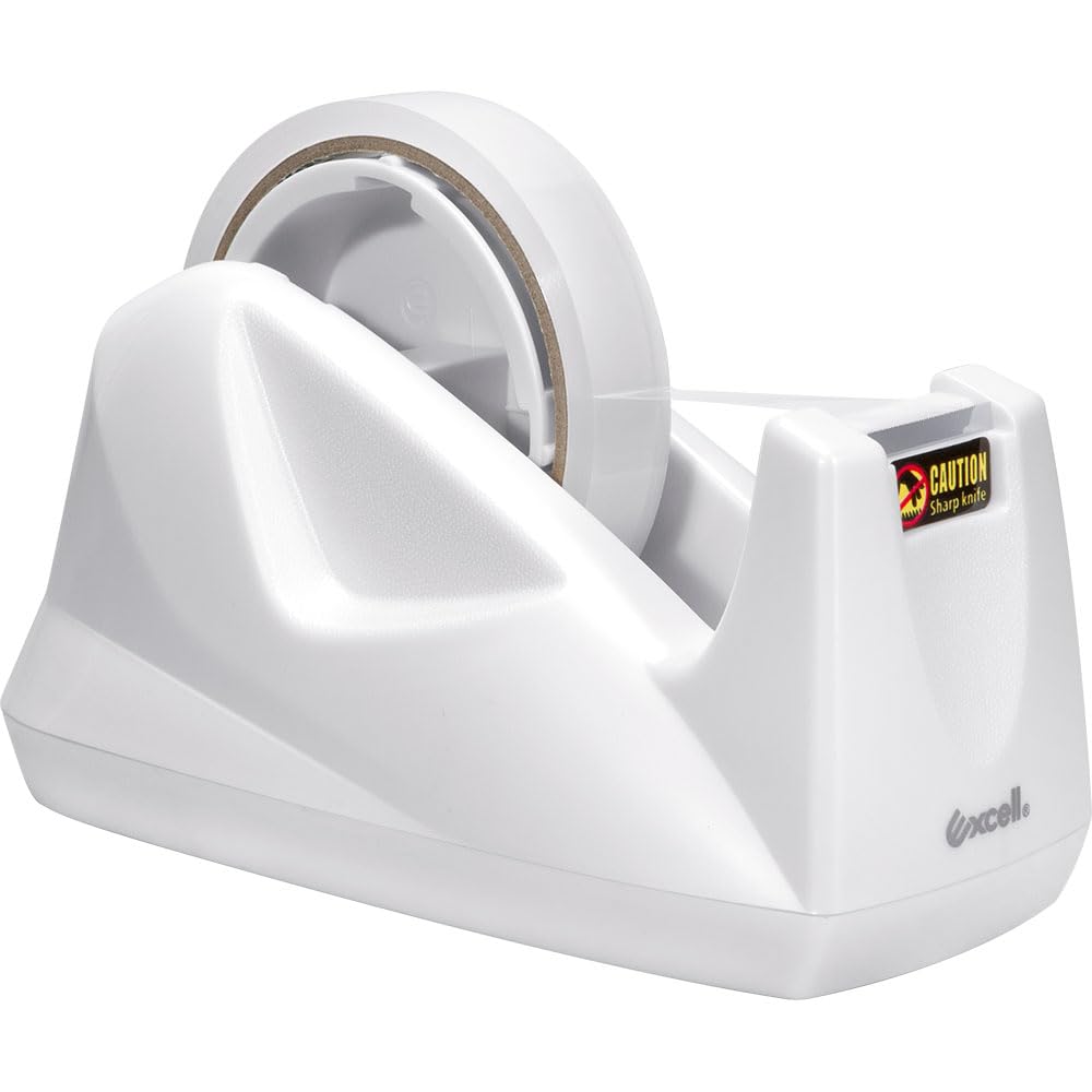 Excell Premium Dual Core Desktop Tape Dispenser, Fits 1” & 3” Cores (25.4/76mm), Sand-Weighted Base for One-Hand Use, Leather Touch Carry Grip, Straight Cuts, Anti-Rust Blade, Tape Not Included