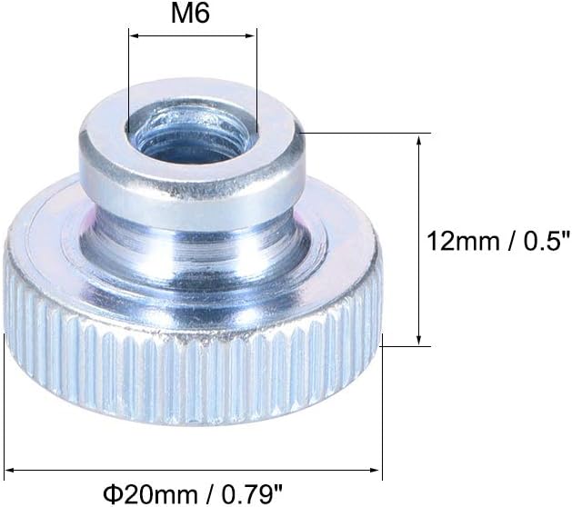 sourcing map Knurled Thumb Nuts, 5Pcs M6x1mm Iron Round Knobs Fasteners for 3D Printer Parts, Silver Tone - Image 4