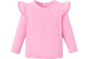 ZFZDRen 12M-7Y Toddler Baby Girls T Shirt Solid Color Blouse Ruffle Top Cotton Casual Tees Plain Shirt