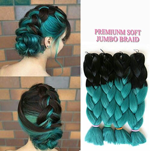 3Pcs/Lot Wholesale Ombre Kanekalon Braiding Hair 24" 100g/pc Jumbo Box Twist Synthetic Expression Hair Extension Cheap Braiding Hair Extension (#1B/green)