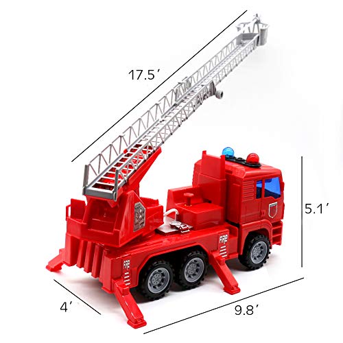 yoptote Fire Truck Engine Firetruck Toy Shoot Water with Sirens Lights & Sound Extending Ladder Truck Firefighter Car Rescue Play Vehicle Birthday Gift for 3 4 5 6 Years Old Girls Boys Todder Kid