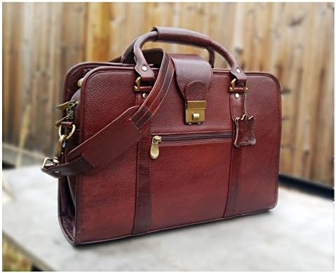 Women's Leather Briefcase Messenger Satchel Bag 15.6 Laptop Handbag for men or women - Magenta