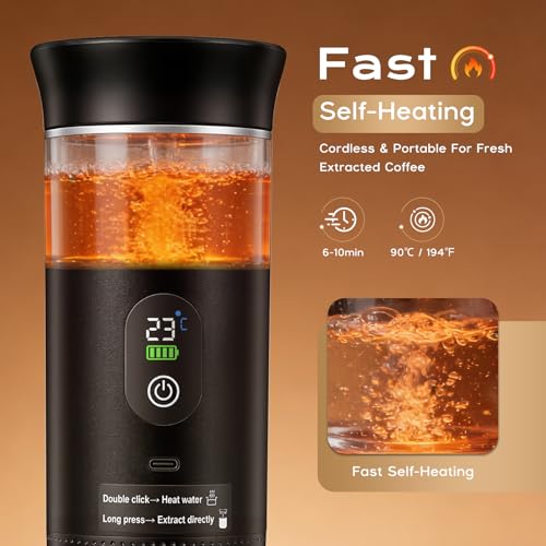 Yaskyly Portable Coffee Maker, 20 Bar, 3 in 1 Portable Espresso Machine Compatible with Small/Large Capsules and Ground Coffee, Self-Heating, Portable Coffee Maker for Travel, Camping Car