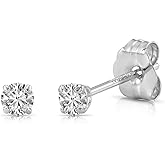 14k White Gold Solitaire Round Cubic Zirconia Stud Earrings with Gold butterfly Pushbacks