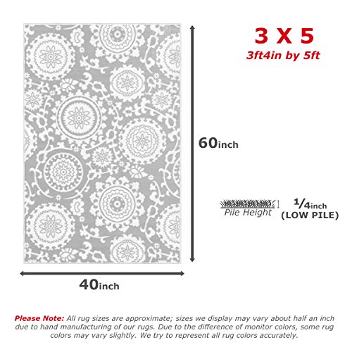 Rubber Backed 3'4" x 5' Floral Medallion Yellow & Grey Area Rug Non-Slip Livingroom Kitchen Bedroom Rug 3X5