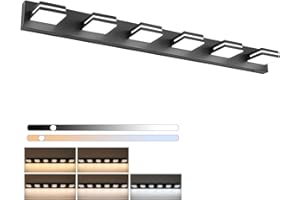 SineRise LED Modern Bathroom Vanity Light Fixtures (6-Light, 48-Inch)(5CCT, Dimmable), Matte Black Modern Acrylic Bathroom Wall Lighting Fixtures Over Mirror (3000K/3500K/4000K/5000K/6000K)