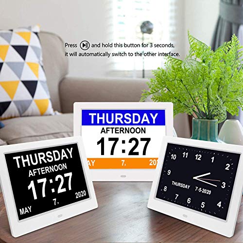 Dementia Alarm Clock Alzheimers Clock with 3 Interfaces 8 Alarm Options