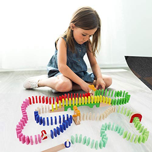 Lewo 200 PCS Wooden Dominoes Set Letters Number Building Blocks Racing Tile Games Educational Toys for Kids