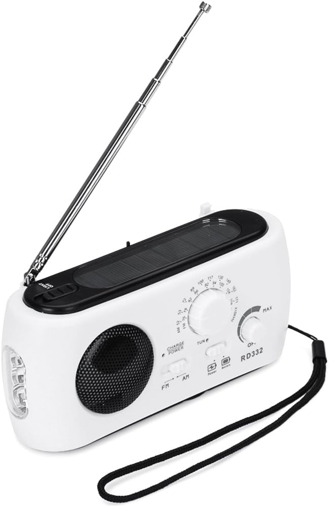 Frostory Solar Dynamo Hand Crank LED Flashlight FM/AM Radio with Emergency Power Bank Survival Kit 332FS (White)