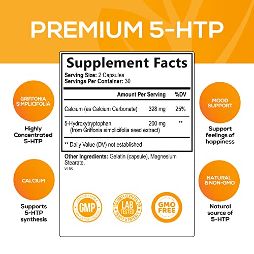 5HTP 200mg Capsules Extra Strength Support for Sleep and Stress