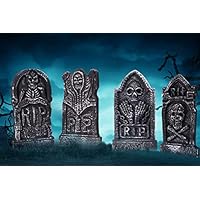 Sizonjoy Pack of 4 Foam Grave Tombstones for Halloween Decorations,17" Lightweight RIP Grave Stone Decor-Perfect for Outdoor Party/Haunted House/Yard Decorations