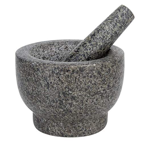 Evelyne GMT-10339 Polished Heavy Granite Mortar And Pestle Set Guacamole Bowl - Molcajete Stone Grinder With Anti-Scratch Pad - 2 Cups Capacity