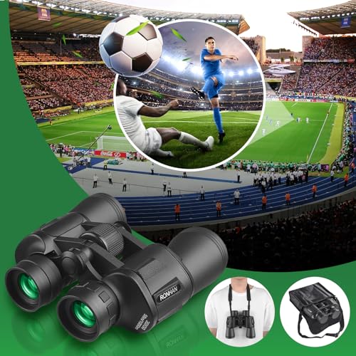 RONHAN 20x50 High Powered Binoculars for Adults, Military Compact HD Professional/Daily Waterproof Binoculars Telescope for Bird Watching Travel Hunting Football Games with Carrying Case&Strap（Black）