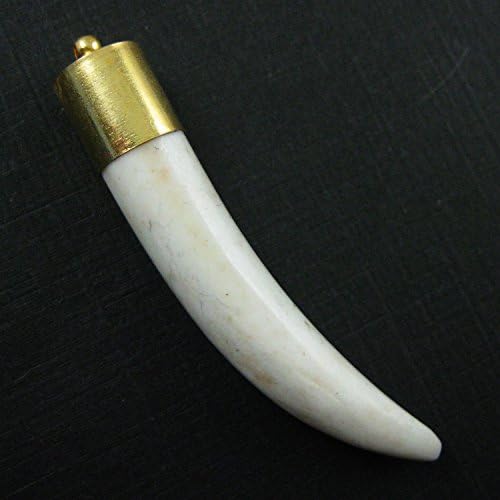 Turquoise Tusk Pendant,Gold plated Topper, Tusk Horn Pendant Necklace Pendant - 56mm (White)