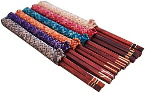 Handcrafted Rosewood Chopsticks in Bamboo Cases Gift Set of 6 Pairs (Random Styles) by ThongDee