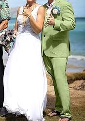 High-End Suits Retro Grass Green Linen Men Suit