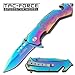 Tac-Force Folding Pocket Knife – Rainbow TiNite Coated Stainless Steel Blade and Handle with Etched Dragon, Rope Cutter, Glass Punch, Pocket Clip, Tactical, EDC, Rescue - TF-759RB