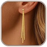 HAXIYA Threader Dangle Earrings for Women 14K Gold Plated Long Drop Earrings Trendy Hypoallergenic CZ/Clover Dangly Chain Earrings for Wedding Valentine's Day Gift