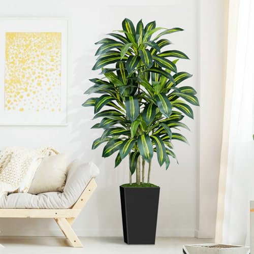Keeplush Dracaena Artificial Tree with Black Pot, 150 cm High Indoor Artificial Plant and 105 Leaves, Artificial Tree for Indoor Outdoor Office Bedrooms Living Room Decoration Modern