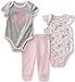 Calvin Klein Baby Girls 3 Pieces Bodysuit Pant Set, Pink/Gray, 0/3M