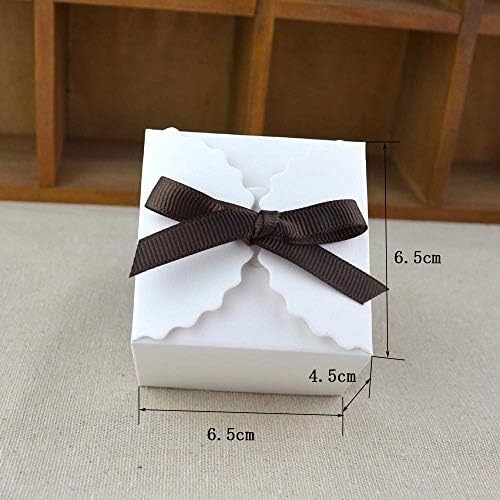 Ranggrgt 50Pcs White/Kraft Mini Kraft Paper Box Vintage DIY Wedding Favor Gift Box Small Single Cake Candy Boxes Packaging with Ribbon White