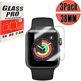 [3 Pack] Apple Watch 38mm Screen Protector (Series 1 / Series 2/ Series 3), VUV Premium Anti-Scratch Tempered Glass Screen Protector [Anti-Bubble] for Apple Watch [Only Covers the Flat Area]