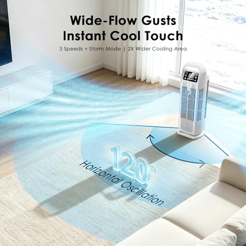 Portable Air Cooler, 6 in 1 Air Conditioner 1200ML Evaporative Air Cooler with Remote Control, 120° Oscillating 4 Speeds 12H Timer Mist Spray Tower Fan for Home Office（Off White）
