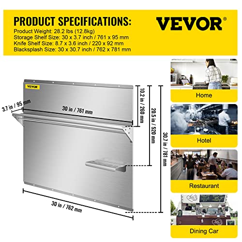 VEVOR Range Backsplash with Shelf 30 x 30.7 Inch Range Hood Wall Shield