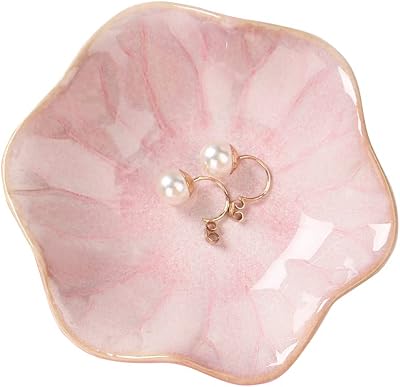 Binoster Ceramic Leaf Jewelry Dish Pink 11cm Trinket Tray Key Holder