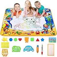 Large AquaDoodle Drawing Mat for Kids-Fly Water Painting Writing Doodle Board Toy Color Aqua Magic Mat Bring Magic Pens Educational Travel Toys Gift for Boys Girls Toddlers Age 3 4 5 6 (White, Large)