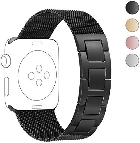 Yisdo Apple Watch Band 38mm Black Replacement Wristbands Stainless Steel Milanese Loop iWatch Bands for Women Men Series 3 2 1 Adjustable Bracelet Strap with Hand Removable Links