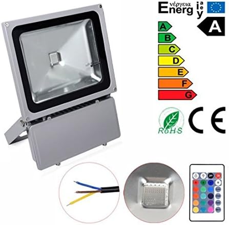 Eco Newled High Powered 100W Waterproof RGB LED Flood Light, Color Changing LED Security Light, Memory Function, 16 Colors & 4 Modes, Remote Control Included, LED Floodlight, Wall Washer Light