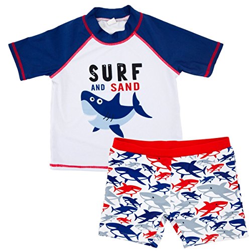 Baby Kids Boys Toddler Two Pieces Short Sleeve Cartoon Animal Quick Dry Sun Protection Swimsuit Swimwear (2-3 Years, Shark)
