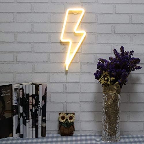 VSLIFE Neon Lights Lightning Bolt LED Sign Battery Operated and USB Powered Warm White Art LED Decorative Lights Wall Decor for Living Room Office Christmas Wedding Party Decoration(NELNB)