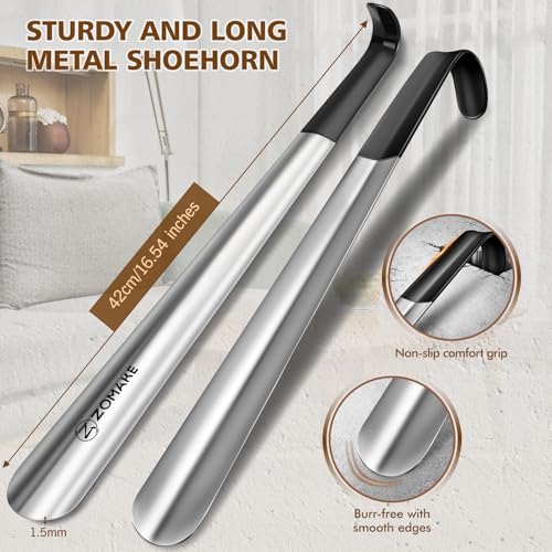 ZOMAKE Shoe Horn Long Handled, 42CM Long Shoehorn Metal for Men Women Elderly Seniors, Extra Long Shoe Spoon Helper Football Boot Horn