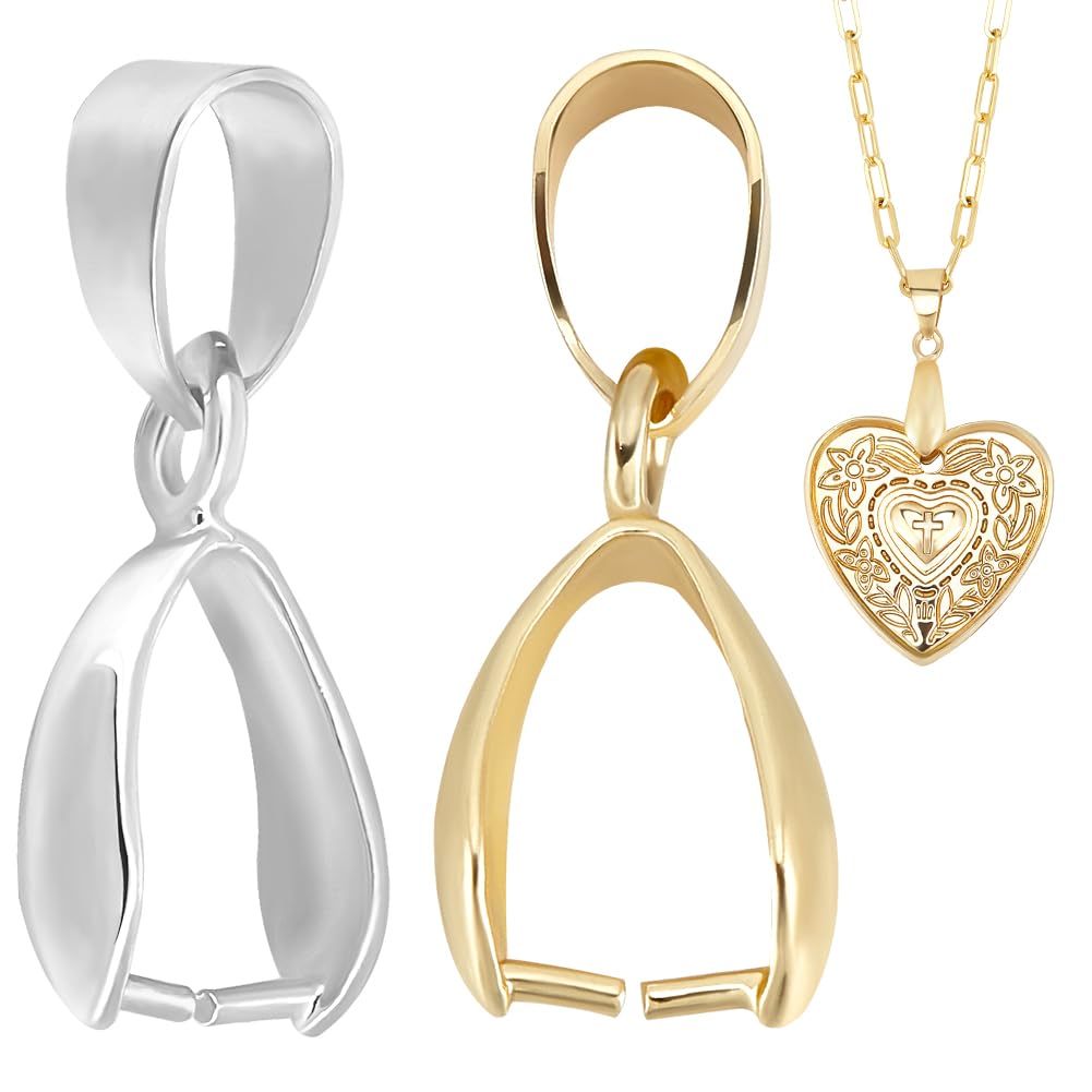 Beebeecraft 1 Box 30Pcs 18K Gold Plated Pinch Bails for Pendants 925 Sterling Silver Plated Ice Pick Clip Pendant Clasps for Jewelry Necklace Making