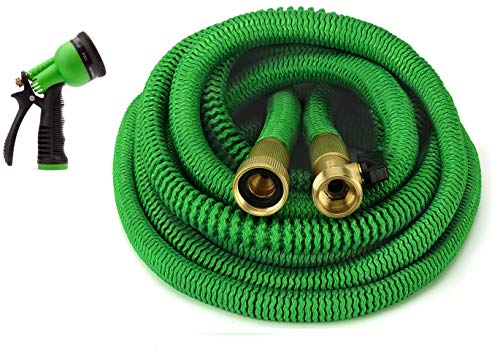 GrowGreen Expandable Garden Hose, Water Hose with High Pressure Hose Spray Nozzle, Flexible Garden Hose with All Brass Connectors (50 Feet)