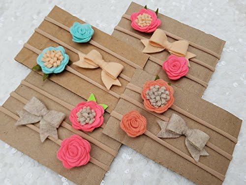 Baby headbands - HANDMADE Mini Flowers and Bow - Set of 3 - baby headbands