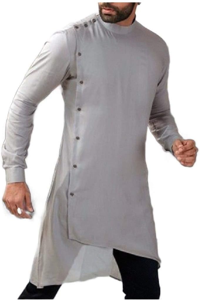 Men Long-Sleeve Middle East Single Breasted High Low Kaftans