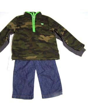 3 Piece Set Thermal Top, Fleece Shirt, Jeans 5T Gray/Green/Blue