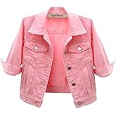 Unilexi Women's 3/4 Sleeve Colored Cropped Denim Jacket Light Wash Short Jean Jacket Trucker Coat
