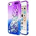 iPod Touch 7 Case, iPod Touch 5/6 Case with Premium HD Screen Protector for Girls, NageBee Glitter Sparkle Liquid Floating Durable Clear Cute Case for iPod Touch 7th/6th/5th Generation -Purple/Blue