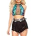 Novia's Choice Women Shiny Sequin Sexy Mesh Stitching Vest Top Rave Halter Backless Crop Top