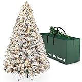 YouMedi 6.5ft Pre-Lit Snow Flocked Artificial