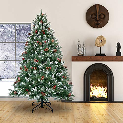 WBHome 5 Feet Snow Flocked Premium Spruce Hinged Artificial Christmas
