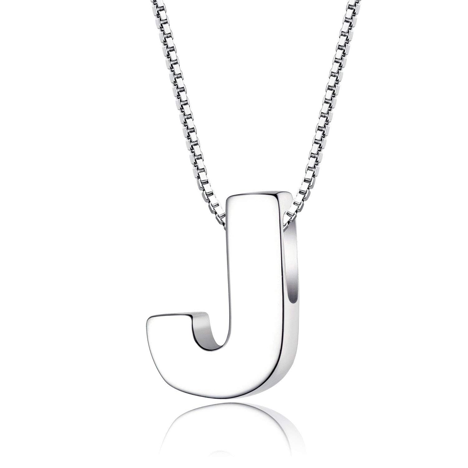 Candyfancy 1.0mm 18 inch 925 Sterling Silver 26 Small Letters Alphabet A-Z Initial Pendant Box Chain Necklace (J with Chain) — image 1