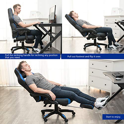 GTPOFFICE Gaming Chair Racing Style Office Swivel Computer Desk Chair Ergonomic Conference Executive Manager Work Chair PU Leather High Back Adjustable Task Chair with Lumbar and Padded Footrest