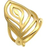Jude Jewelers Stainless Steel Leaf Flower Style Chunky Curb Wedding Promise Statement Wrap Style Ring