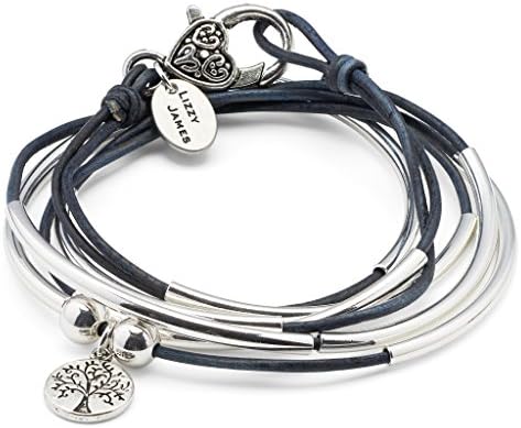 Girlfriend Wrap with Silver Tree of Life Charm Silverplate Large Bracelet Necklace with True Blue Leather Wrap by Lizzy James