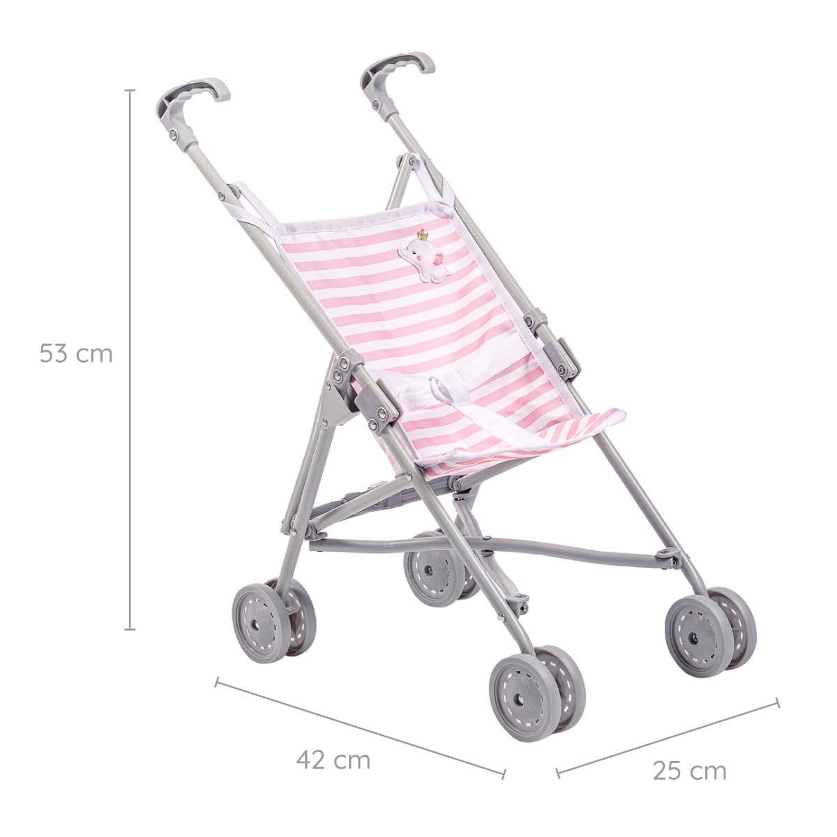 JC Toys Boutique | Folding Umbrella Doll Stroller for Children 2 Years Plus, Pink Stripes and Soft Embroidery | Sturdy Metal Frame | Pretend Play with Dolls up to 18” Long | Seat Belt